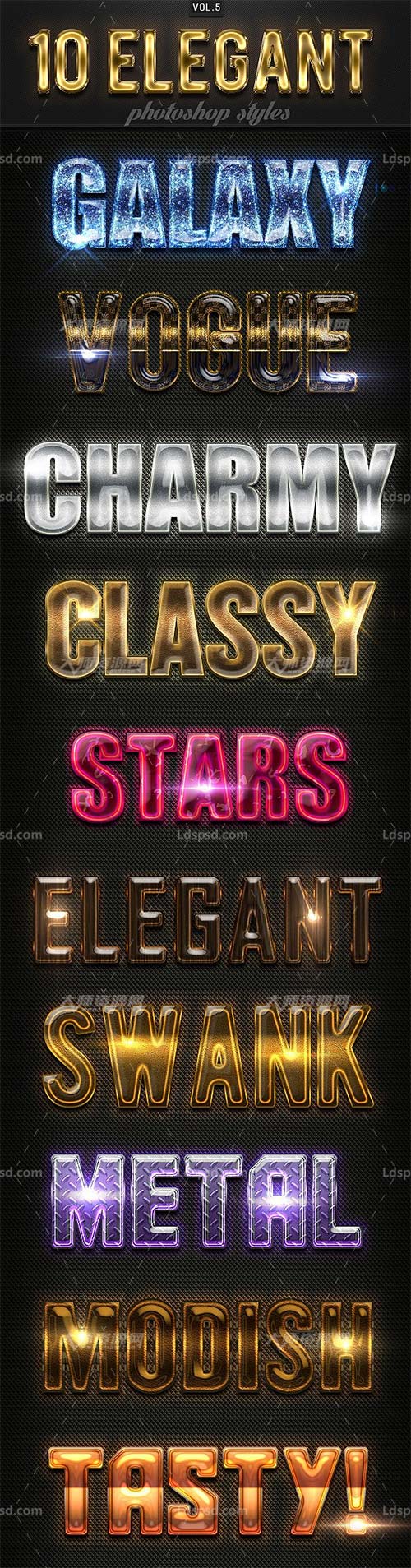 10 Elegant Photoshop Styles Vol5,极品PS样式－10个高雅的文本效果